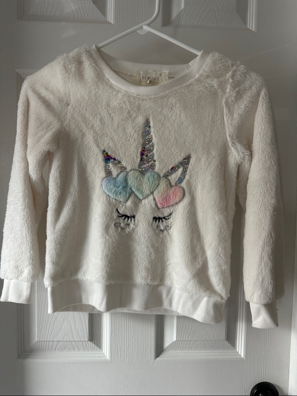 Kids Plush Unicorn Heart Sweater - White Sz 8